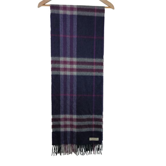 Burberry Made Exclusively In Scotland Purple Pink Gray Plaid Cashmere Scarf - Picture 3 of 4